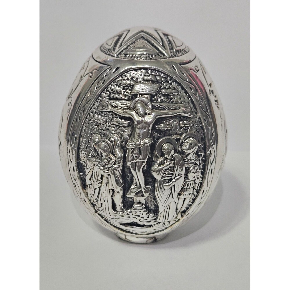 Vintage Greek Orthodox Silver Egg AG 950 Mark Crucifixion Resurrection 155g